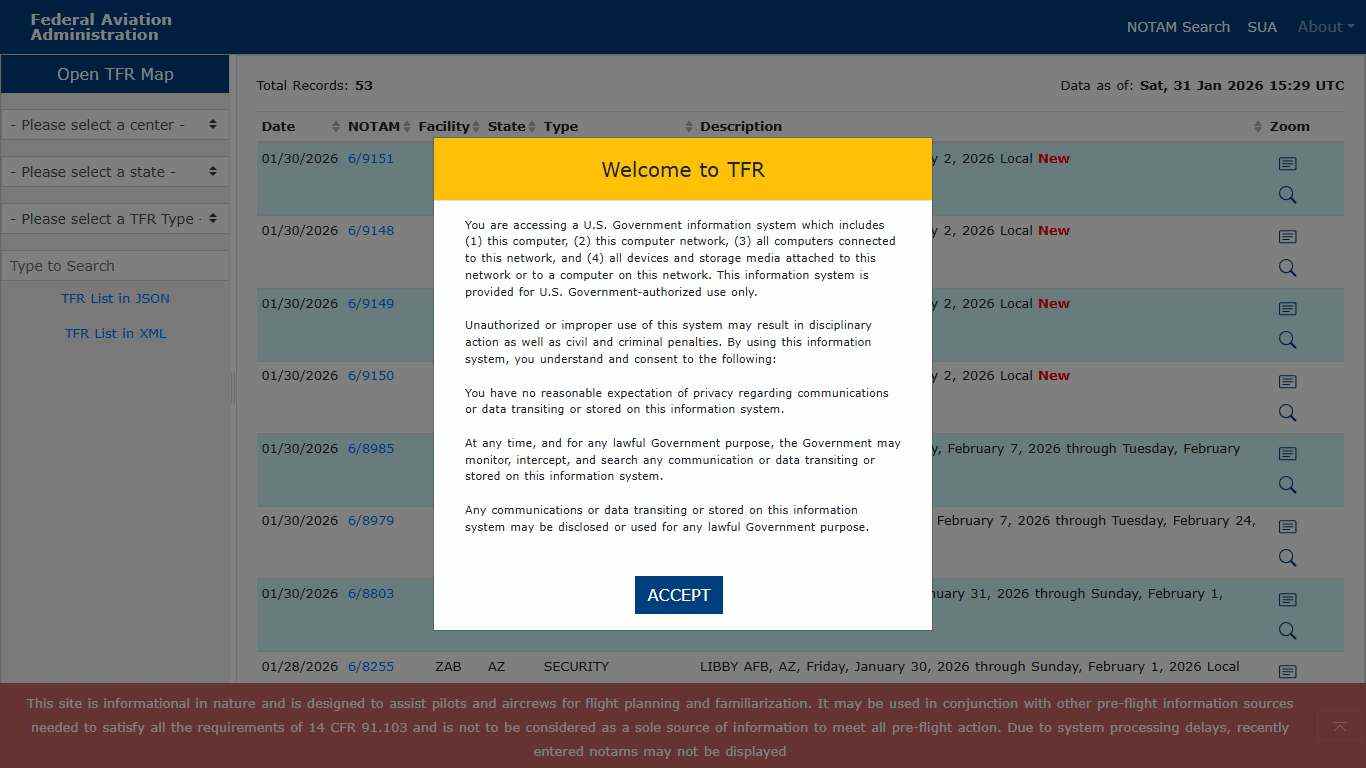 Federal Aviation Administration - Graphic TFRs